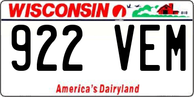 WI license plate 922VEM