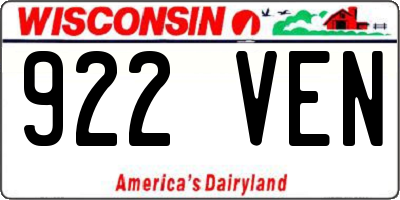 WI license plate 922VEN