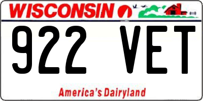 WI license plate 922VET