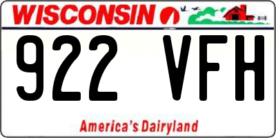 WI license plate 922VFH