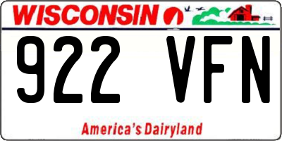 WI license plate 922VFN