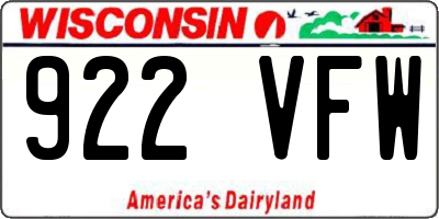 WI license plate 922VFW