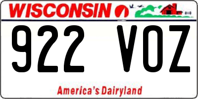 WI license plate 922VOZ