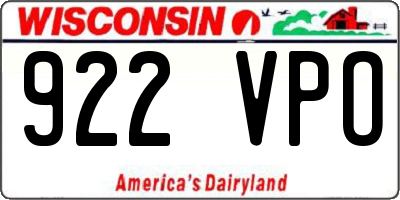 WI license plate 922VPO