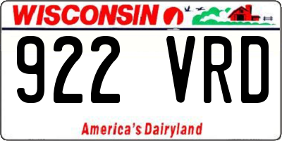 WI license plate 922VRD