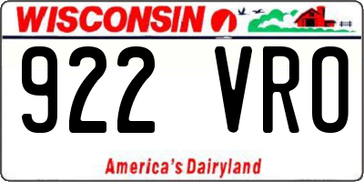 WI license plate 922VRO