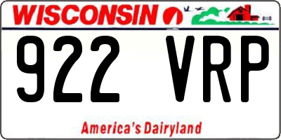 WI license plate 922VRP