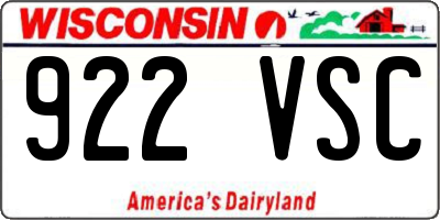 WI license plate 922VSC