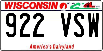 WI license plate 922VSW