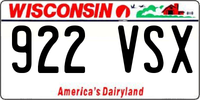 WI license plate 922VSX