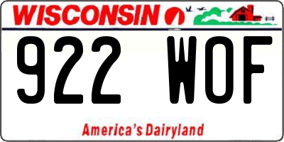 WI license plate 922WOF