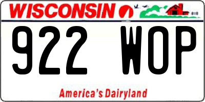 WI license plate 922WOP