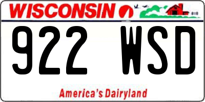 WI license plate 922WSD
