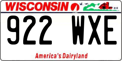 WI license plate 922WXE