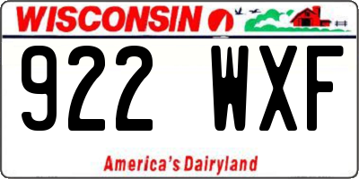 WI license plate 922WXF