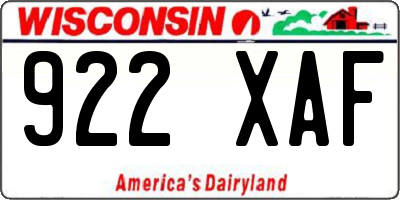WI license plate 922XAF