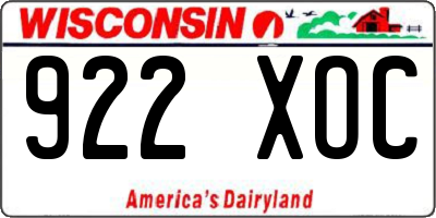 WI license plate 922XOC