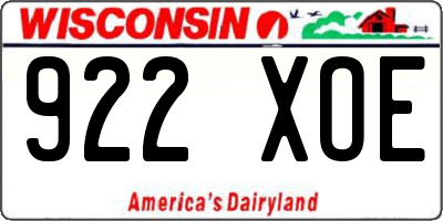 WI license plate 922XOE