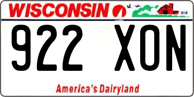 WI license plate 922XON