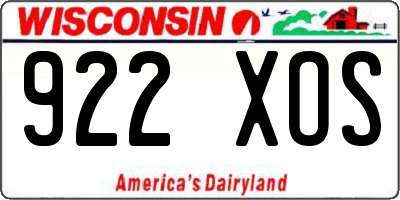WI license plate 922XOS