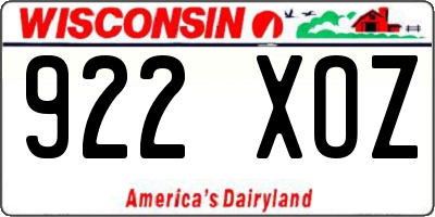 WI license plate 922XOZ