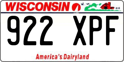 WI license plate 922XPF