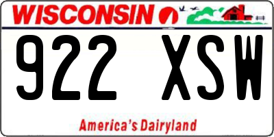 WI license plate 922XSW
