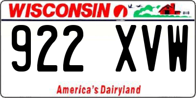 WI license plate 922XVW