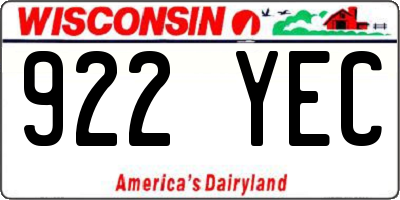 WI license plate 922YEC