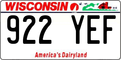 WI license plate 922YEF