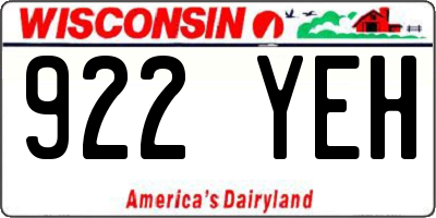 WI license plate 922YEH