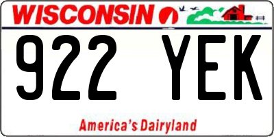 WI license plate 922YEK