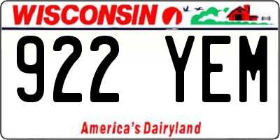 WI license plate 922YEM