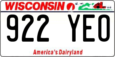 WI license plate 922YEO
