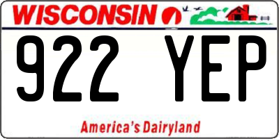 WI license plate 922YEP