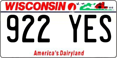 WI license plate 922YES