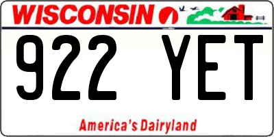 WI license plate 922YET