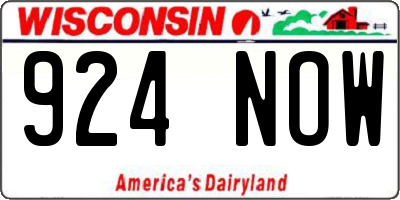 WI license plate 924NOW