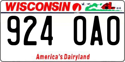 WI license plate 924OAO