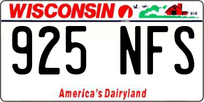 WI license plate 925NFS