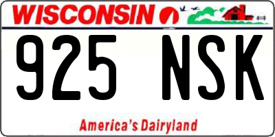 WI license plate 925NSK