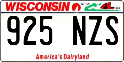 WI license plate 925NZS