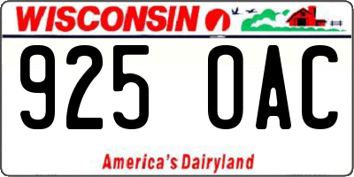 WI license plate 925OAC