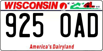 WI license plate 925OAD