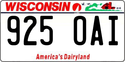 WI license plate 925OAI