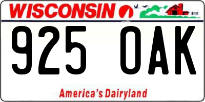 WI license plate 925OAK