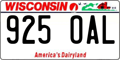 WI license plate 925OAL
