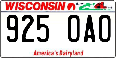 WI license plate 925OAO