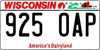 WI license plate 925OAP
