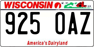 WI license plate 925OAZ